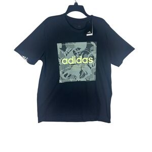 Adidas Mens Large Camo Logo Graphic Black T Shirt Athleisure Training Gym NEW